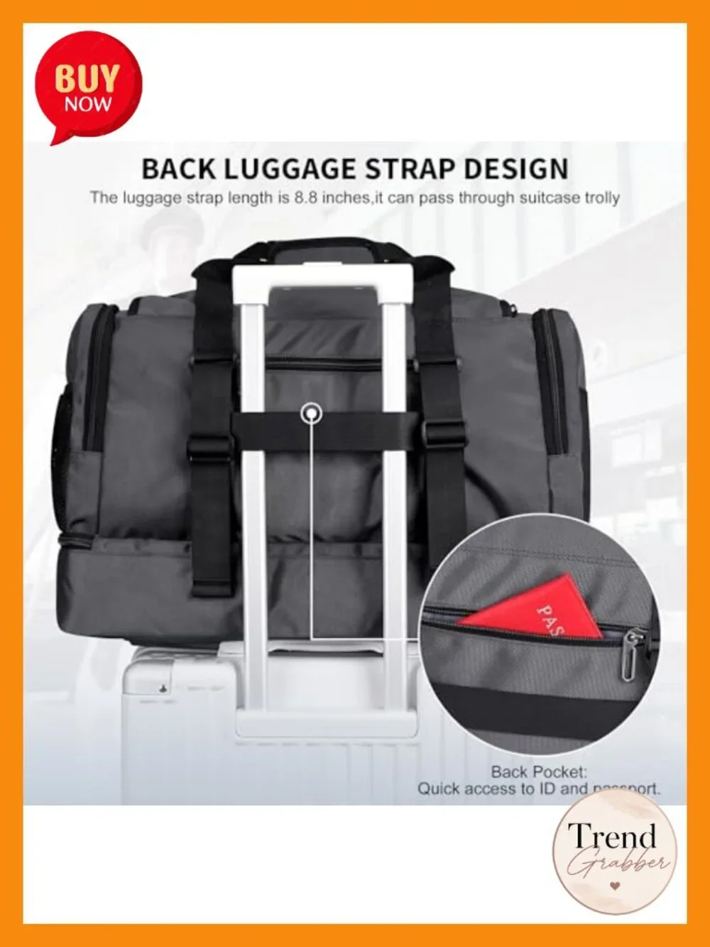 55L Nylon Travel Duffle Bag with Shoe Compartment